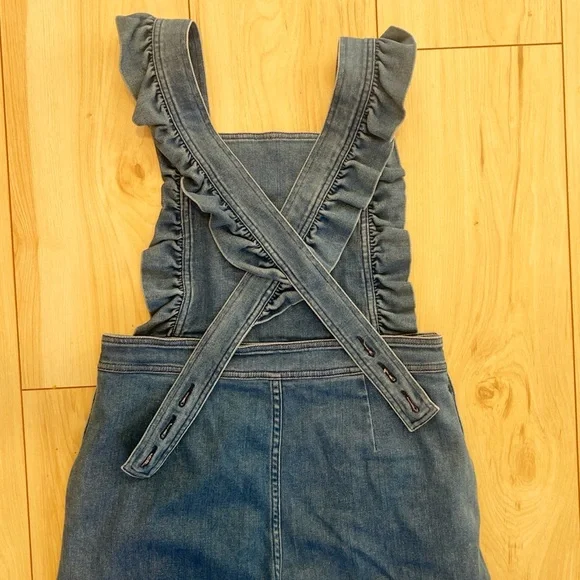 Sezane Rosario Denim Jean Overalls Ruffle Jumpsuit 38 - Picture 10 of 13